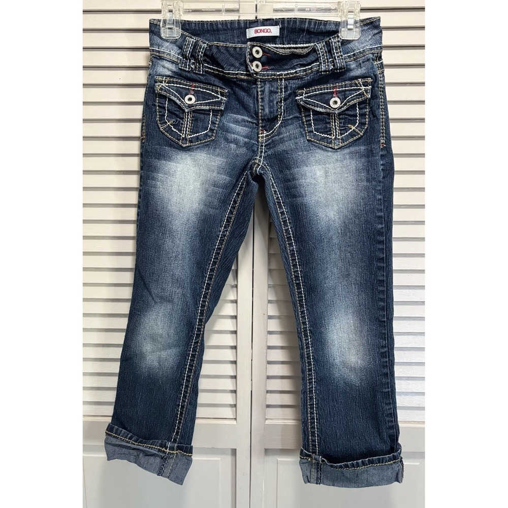 Bongo Vintage Size 9 Junior's Capri Jeans Stitching Logo Y2K Zip Cuffed